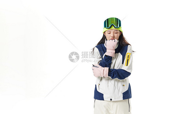 冬季穿滑雪服的美女寒冷表现图片