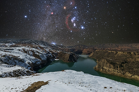 高清星空陕西波浪谷冬季雪景星空背景