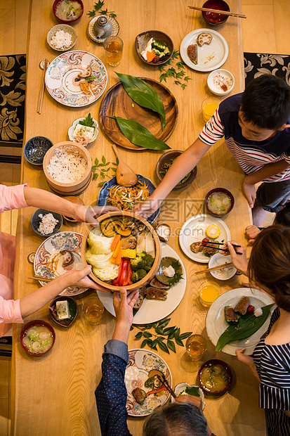 家庭聚餐俯视图图片