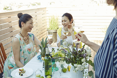 户外花园聚餐干杯的女人们图片