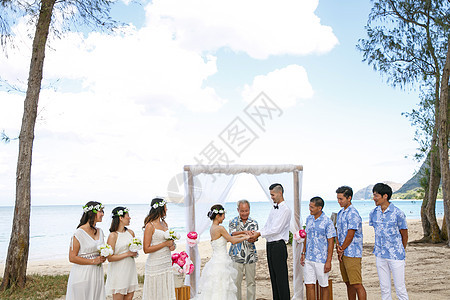 举办海滩婚礼的新婚夫妻图片