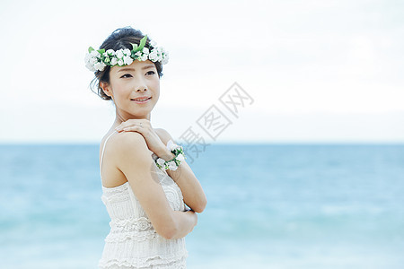 海边幸福的新娘肖像图片