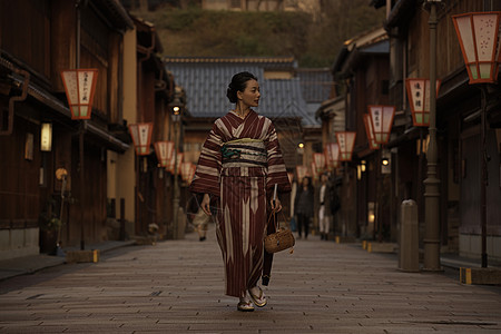 身穿和服的女孩肖像图片