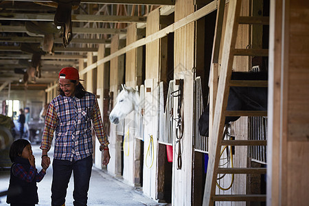 牧场饲养马匹的工人图片
