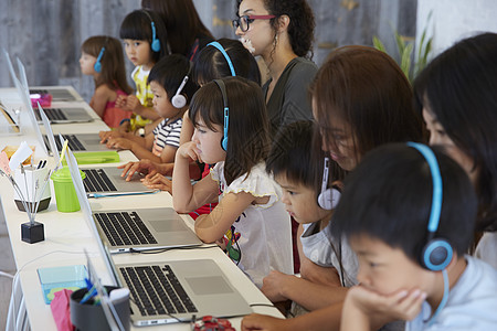 认真学习电脑操作的的小朋友图片