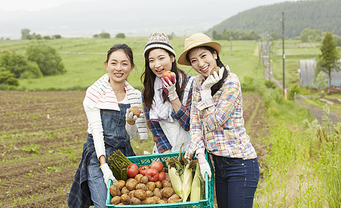 农场菜园劳作的女孩们图片