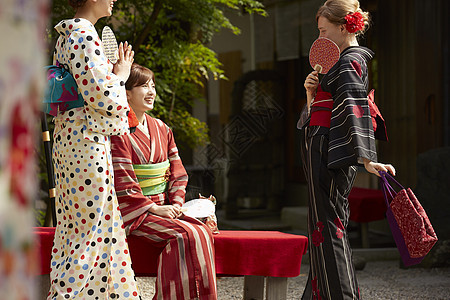 在古都旅行的外国妇女和日本妇女图片