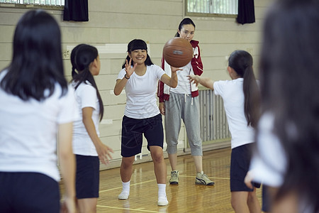 女学生们练习篮球的校园生活图片