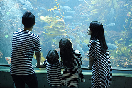 在水族馆玩耍的一家人图片