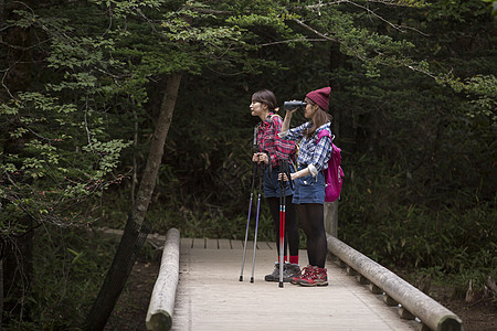 日照阳光生机勃勃女人徒步旅行图片