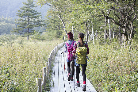 日照阳光生机勃勃女人徒步旅行图片