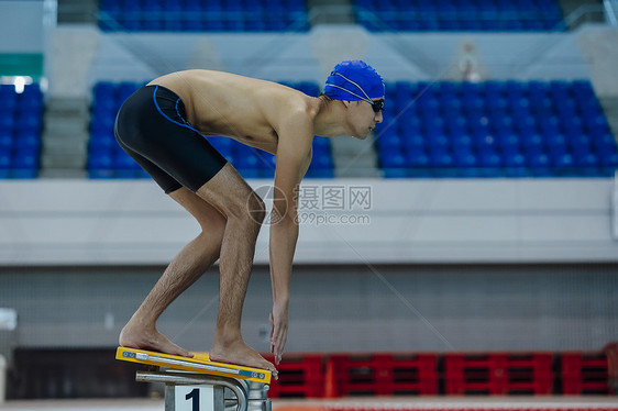 游泳运动员跳水前准备图片