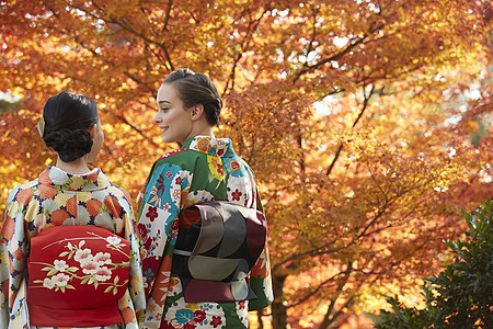 相互对视的两位穿和服的女性图片