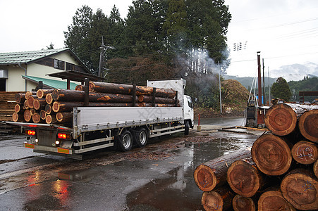 货车上满满的木材图片
