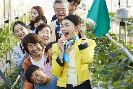 跟随导游来到草莓园的旅客图片