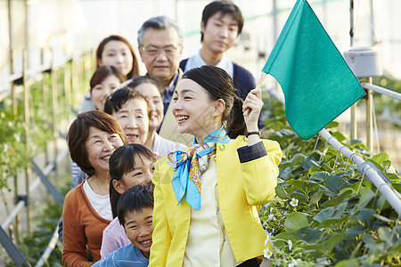 导游带领旅客来到了草莓园图片