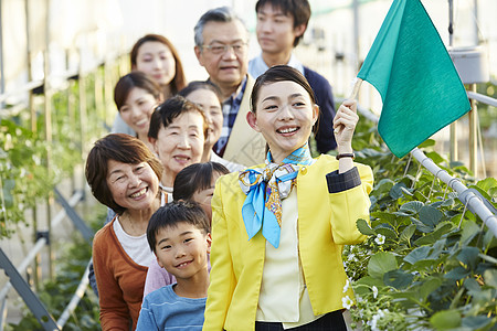 导游带领旅客来到了草莓园图片