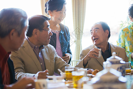 酒茶老年人聚会吃饭聊天背景