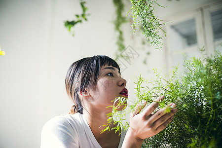 文稿空间鲜花活力植物女肖像无辜图片