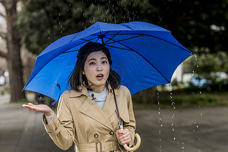 下雨天播报新闻的年轻女性图片