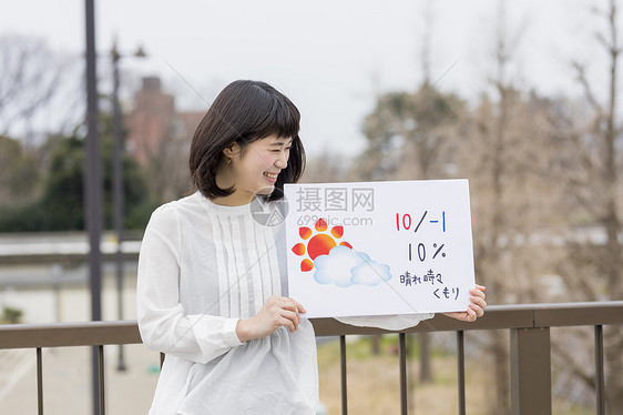 举着手写天气预报的天气播报员图片