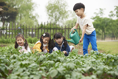 户外田地学习耕种的孩子们图片