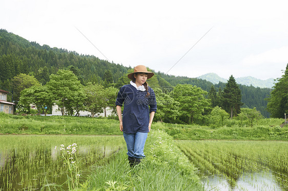 种植水稻正在休息的农民图片