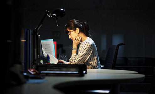 洋房夜晚夜晚桌子休闲职业女加班工作深夜背景