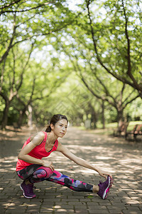 公园里运动拉伸的青年女性图片