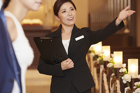 信息商务女客户服务婚礼策划师背景图片