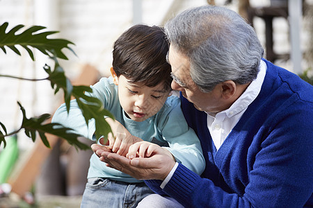 抱着孙子玩耍的祖父图片素材