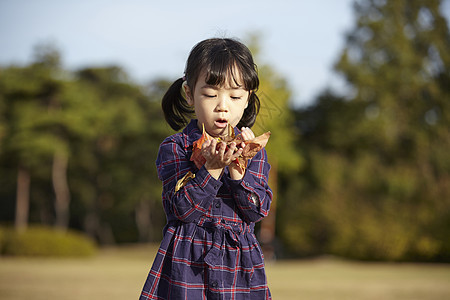 小女孩在户外草地上背景图片