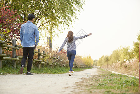 公园里郊游约会的情侣背影图片素材