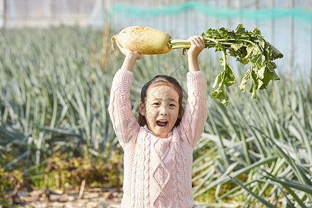 举着大白萝卜的小女孩图片