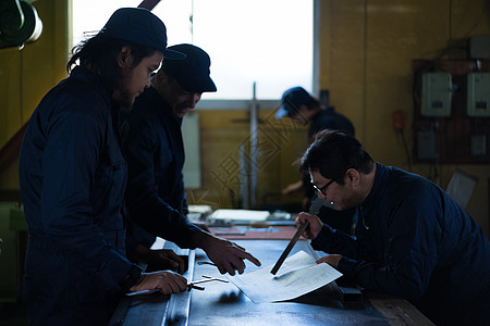 年轻人在工厂培训工人背景图片
