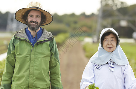 农业田地里的农夫与研究人员图片