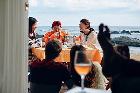 青年男女在海边聚会图片素材