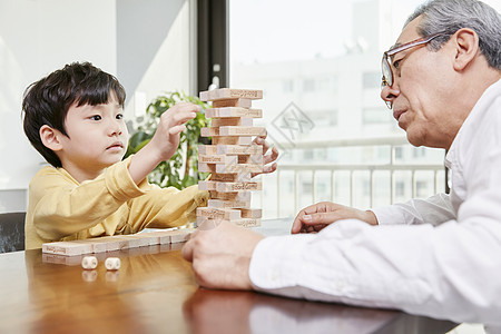 爷爷和孙子一起拼积木图片