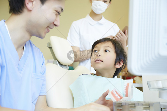 牙科诊所治疗牙齿的小男孩图片