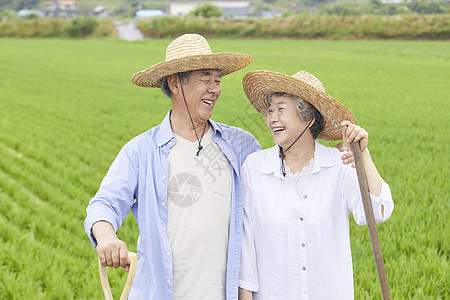 老年夫妇下农田干农活图片