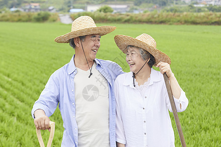 一起照顾农作物的老年夫妇图片