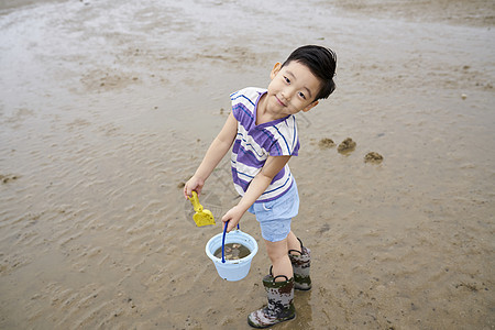 在海边捡石子的小孩图片