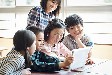 小学生使用平板电脑学习的课堂场面图片