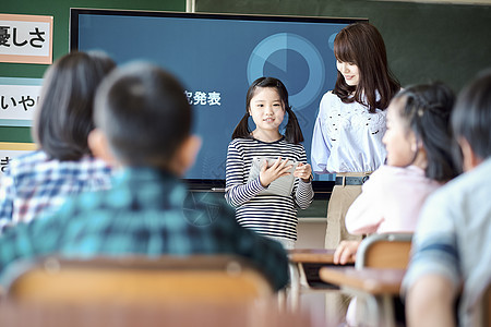 小学生在老师的指导下学习平板电脑使用知识图片