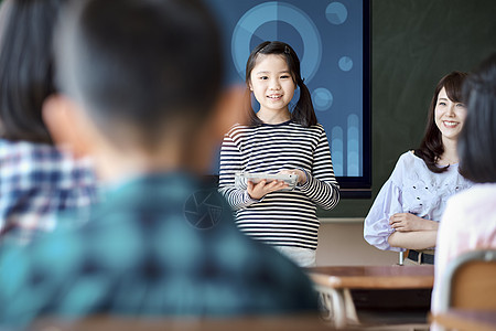 小学生在老师的指导下学习平板电脑使用知识图片