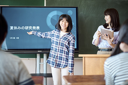 学生站在讲台上讲解知识图片