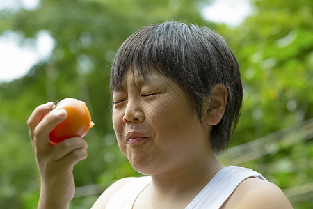 在户外度过暑假的男孩图片