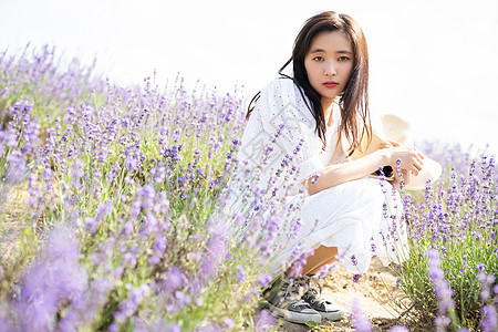 夏天花田的妇女画象图片