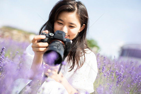 在花田摄影的年轻女人图片