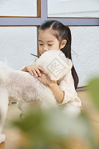 幸福小孩窗小狗女孩韩国人图片